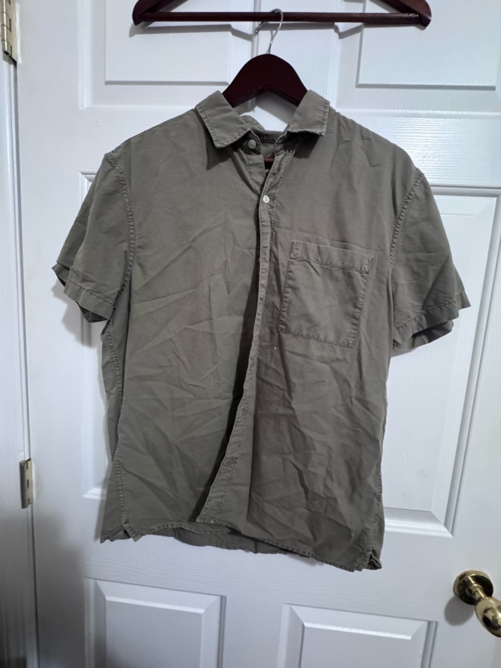 American Eagle Outfitters Short Sleeve Button-Up Shirt in Olive Green
